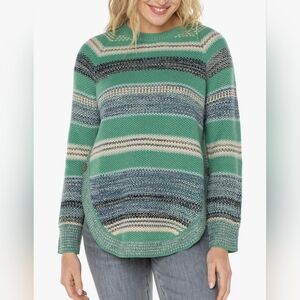 Liverpool Emerald Multi-striped Crew Neck Sweater
